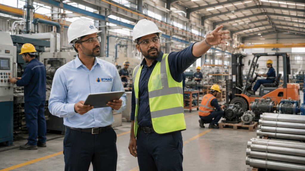 Industrial Manpower Supply in Qatar with a client and manpower coordinator reviewing workforce requirements