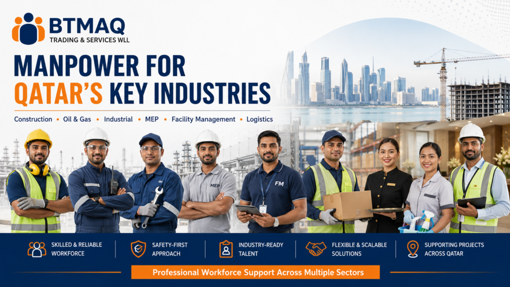 industries supported by manpower companies in Qatar including construction oil and gas MEP logistics and hospitality