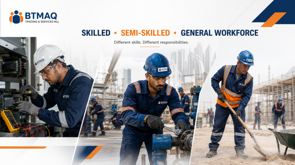 Semi-Skilled Manpower Supply comparing skilled, semi-skilled and general workforce roles in Qatar