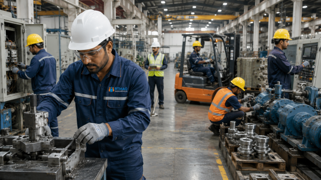 Industrial Manpower Supply in Qatar showing technicians, operators, maintenance workers and material handlers